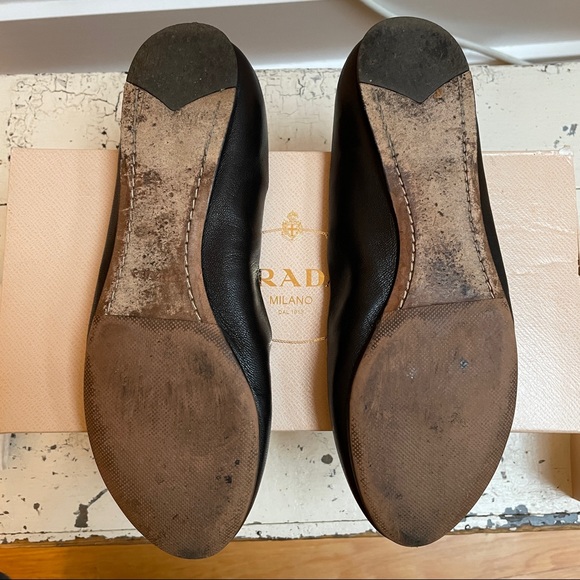 Prada Ballerina Leather Flats with Pink and Nude Elastic Straps - Picture 11 of 14